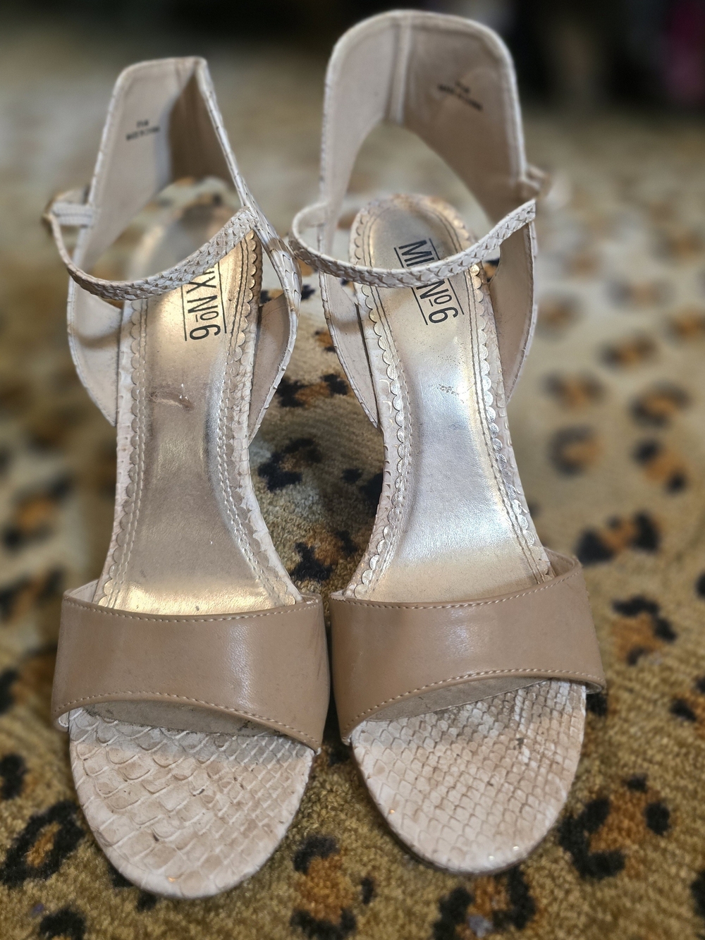 Mix No. 6 Beige/Tan Snakeskin Strappy Heeled Sandals